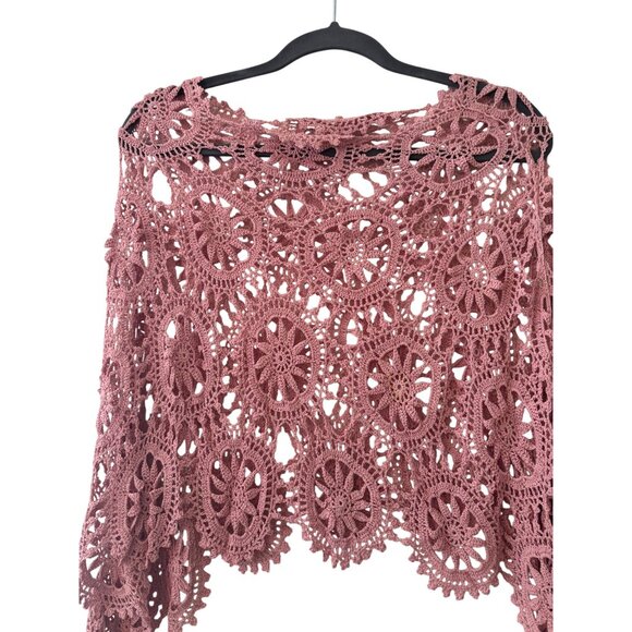 Handcrafted Crochet Floral Lace Shawl Poncho Wrap Pink Unique Design - Picture 2 of 8